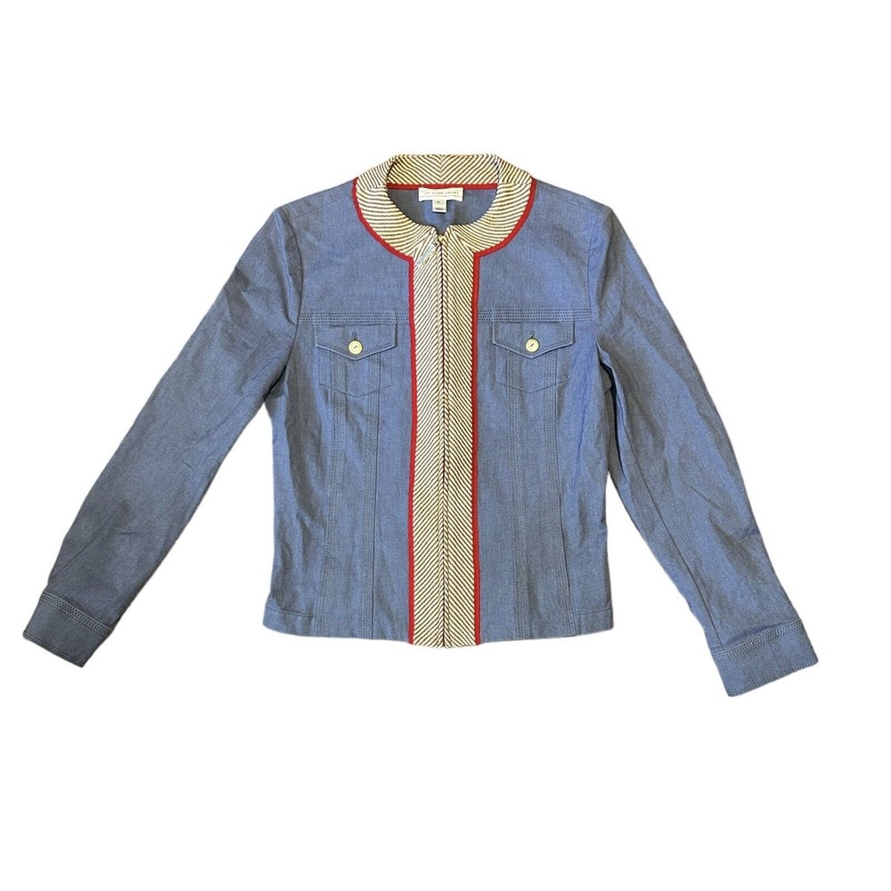 St John Sport Blue Demin Multi Jean Jacket Coat Sz P Zip Up